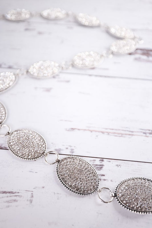 Oval Clear Crystal Concho Link Belt - Whiskey Skies