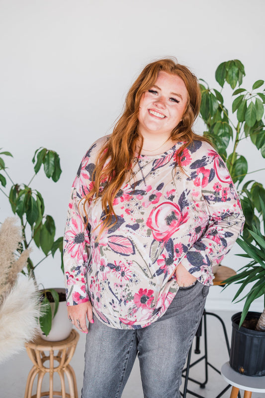 Pink Floral Brushed Top - Whiskey Skies