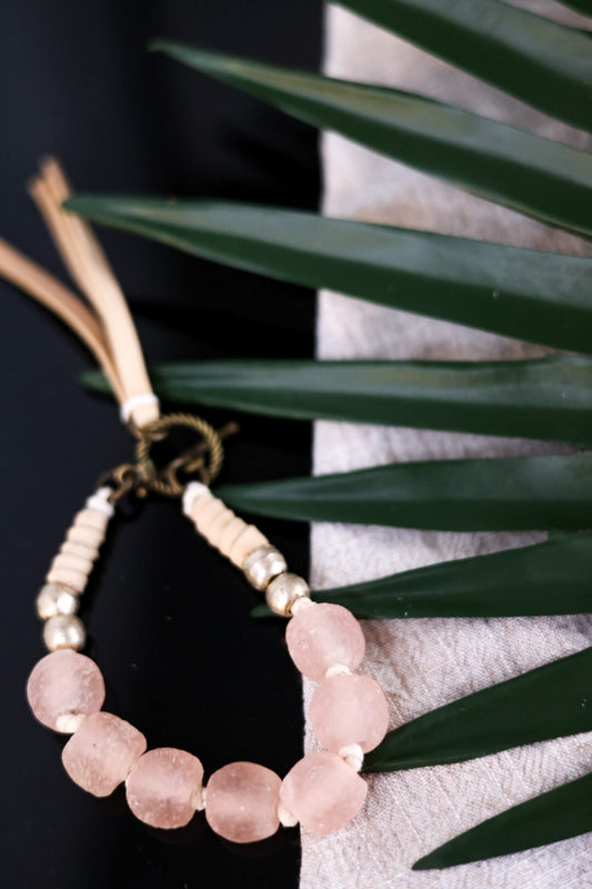 Pink Glass Beaded Bracelet - Whiskey Skies - LESLIE CURTIS JEWLERY DESIGNS