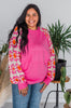 Pink Long Sleeve Sweater Top with Crochet Sleeves - Whiskey Skies