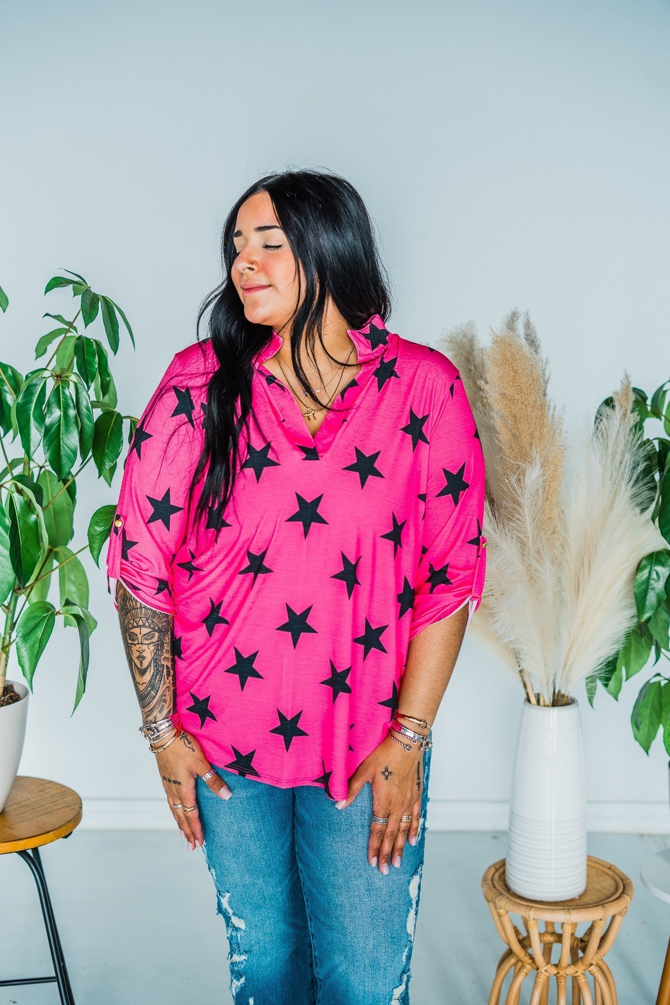Pink Star Print Top - Whiskey Skies