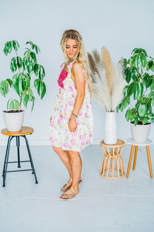 Pink & Yellow Floral Ivory Dress - Whiskey Skies