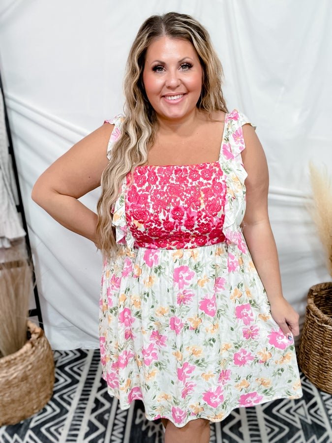 Pink & Yellow Floral Ivory Dress - Whiskey Skies