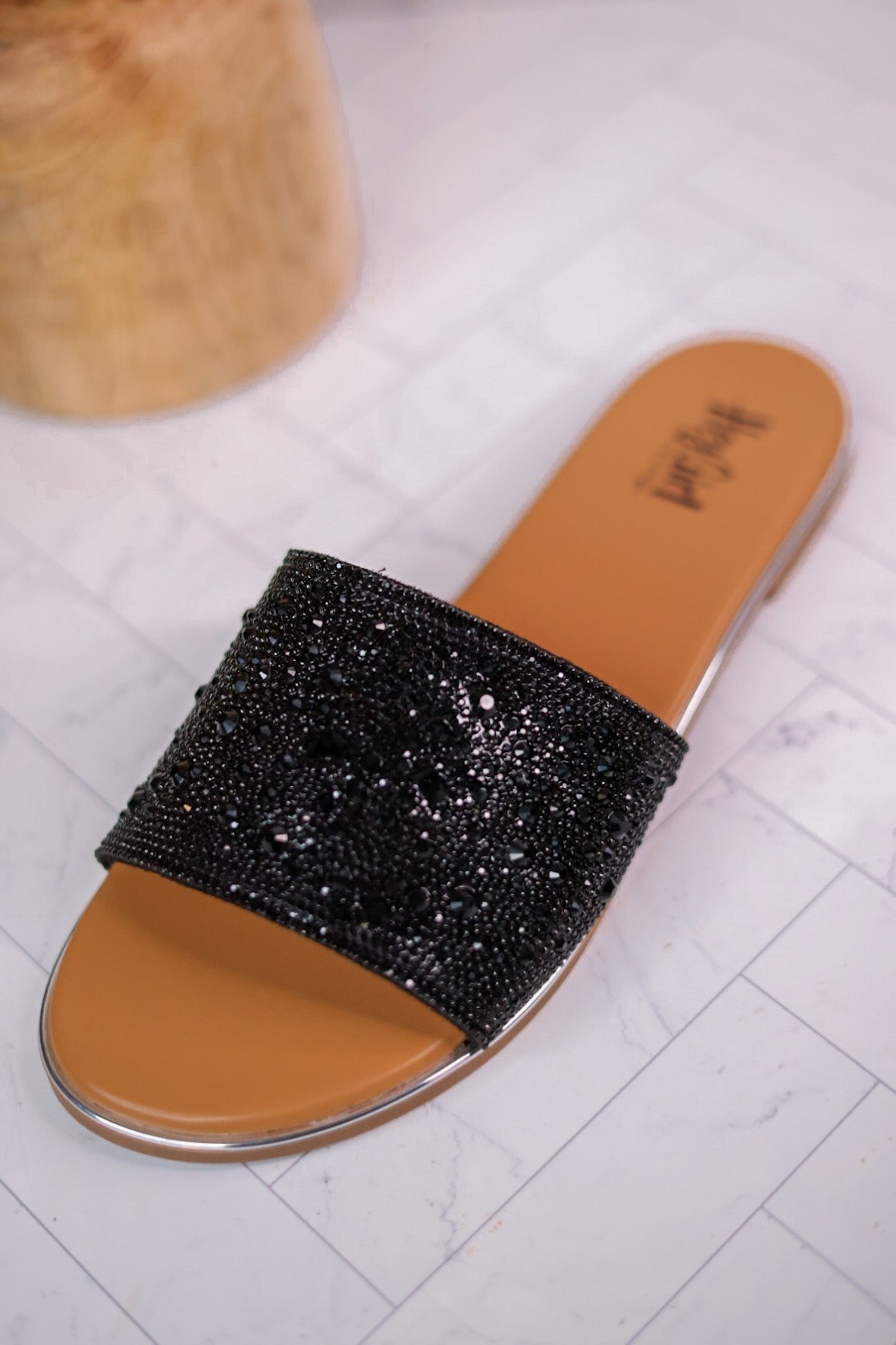 Pizzazz Black Rhinestone Sandals - Whiskey Skies