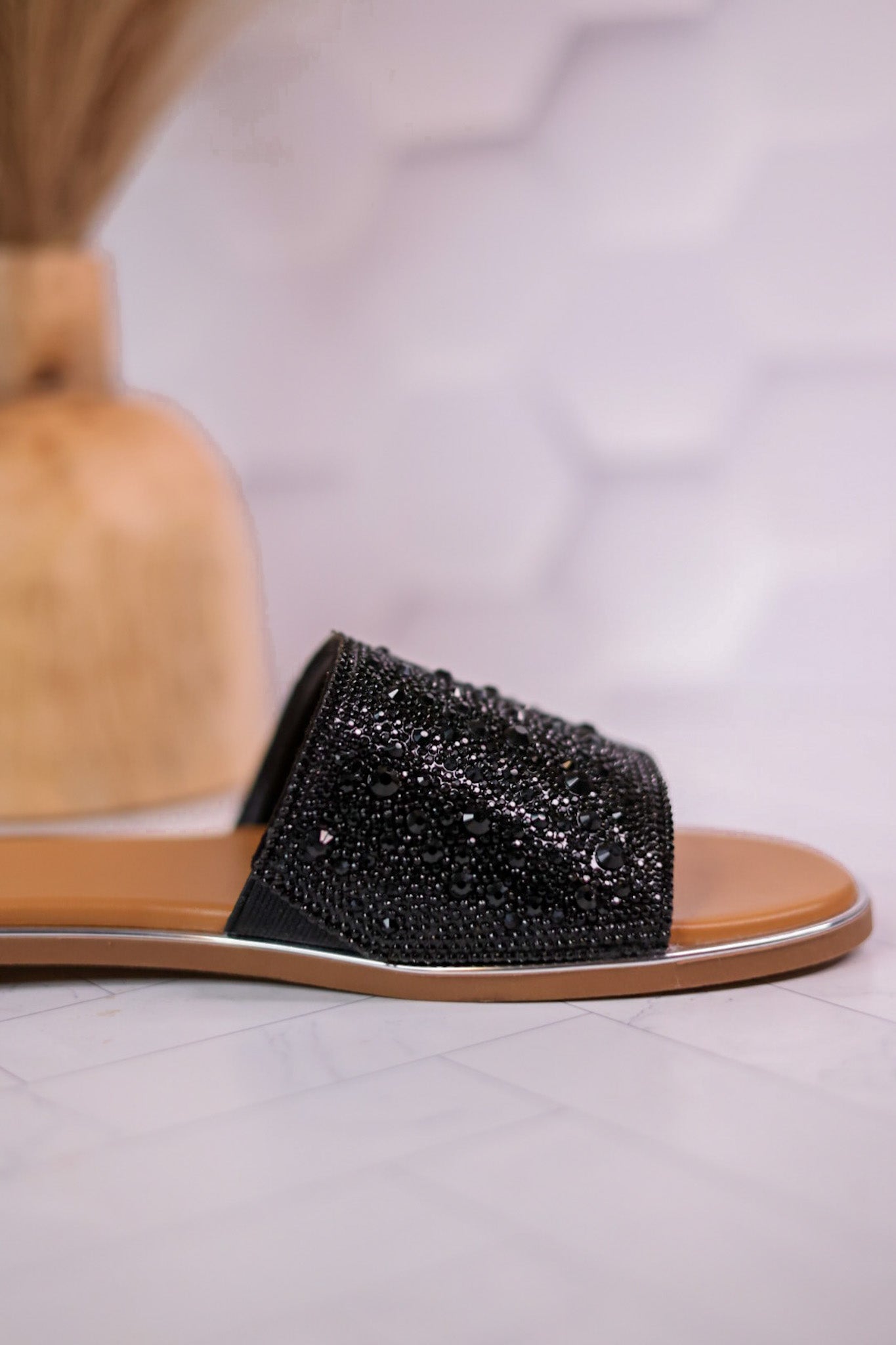 Pizzazz Black Rhinestone Sandals - Whiskey Skies