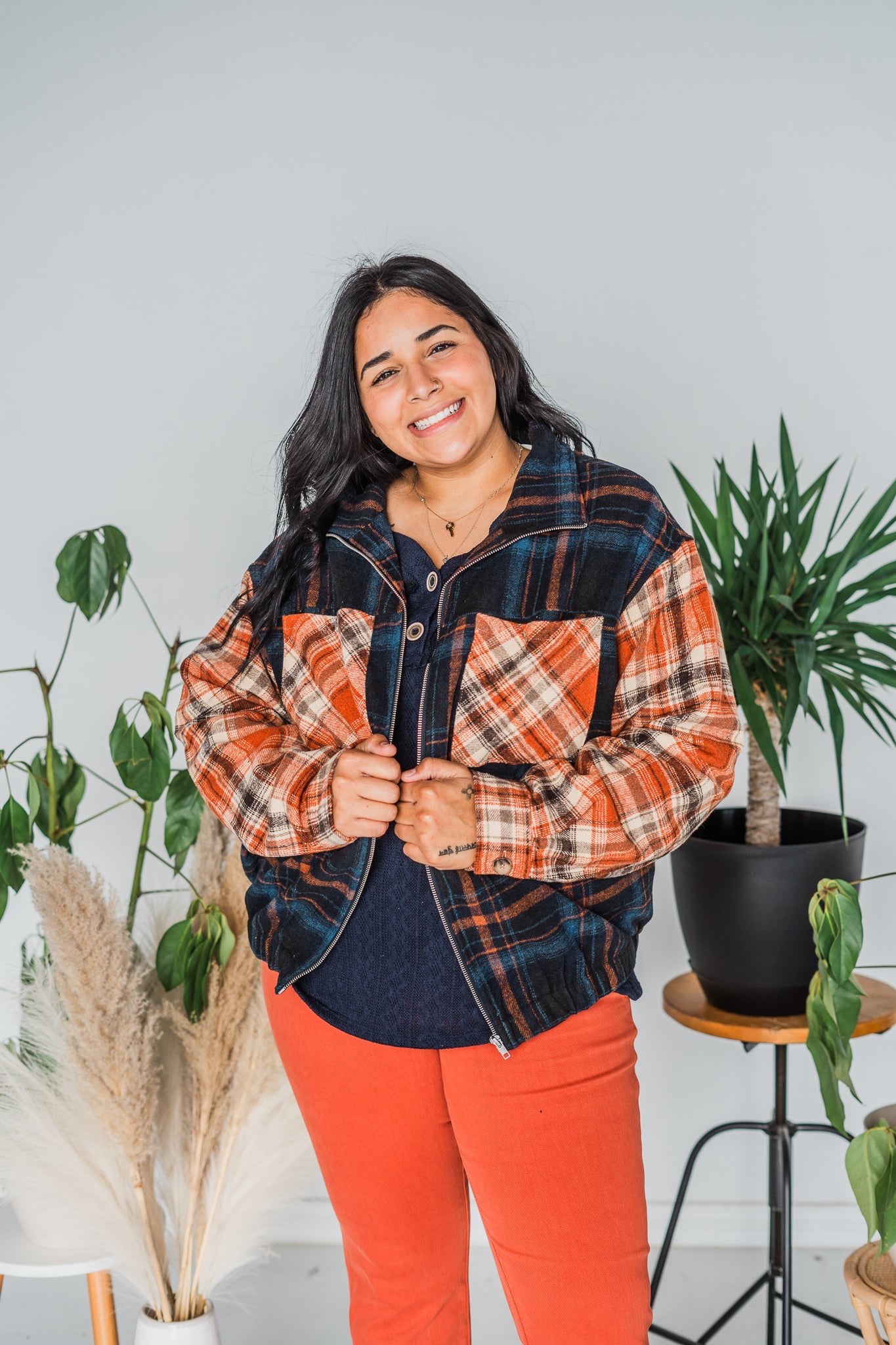 Plaid Color Block Jacket - Whiskey Skies