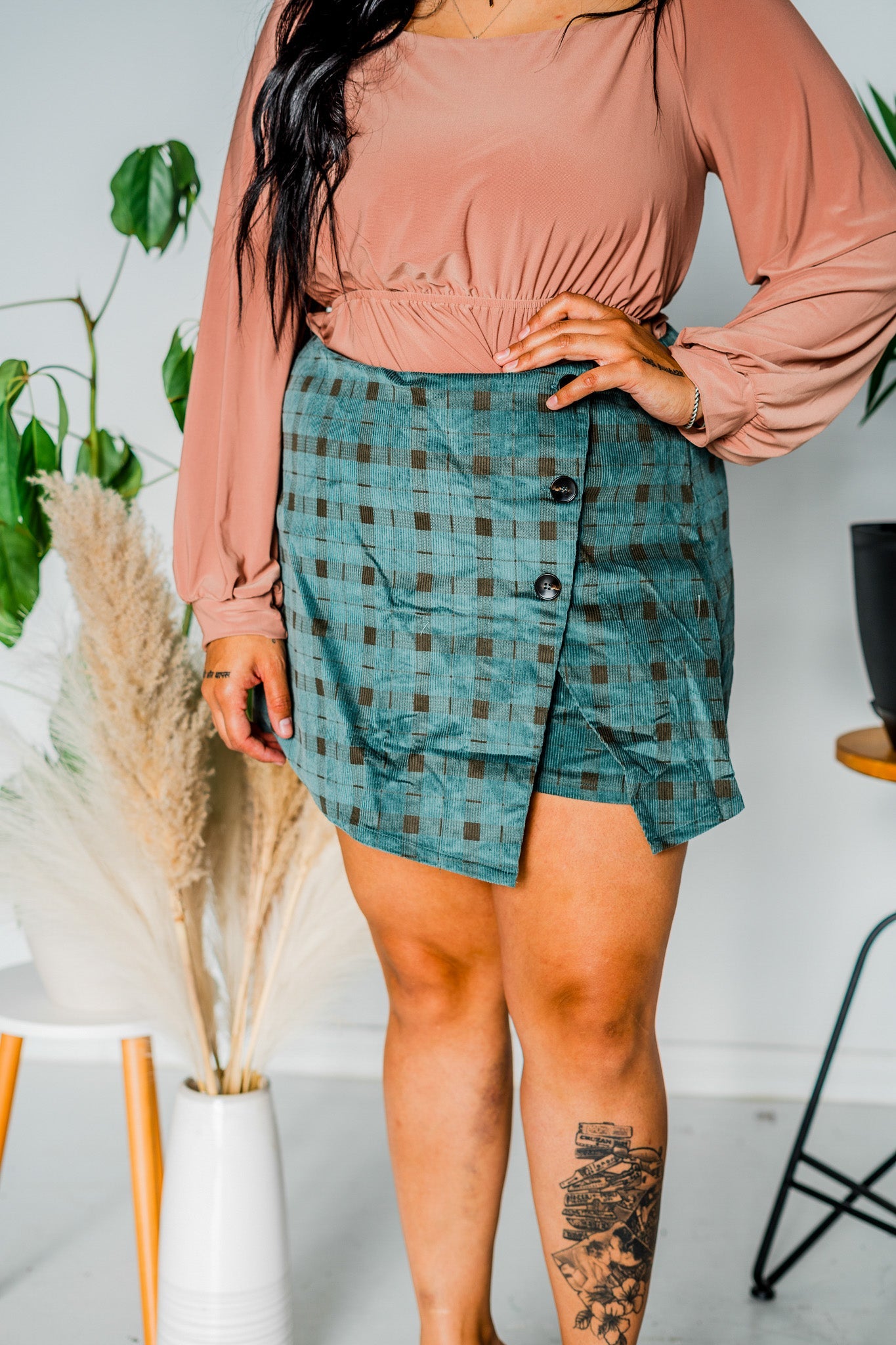 Plaid Corduroy Wrap Skort - Whiskey Skies