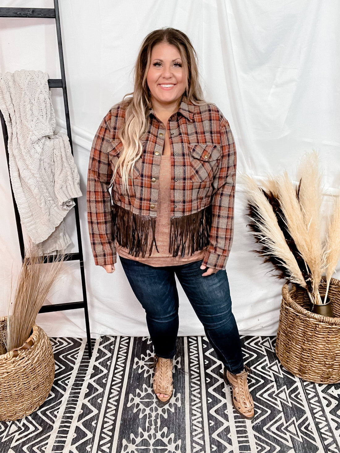 Plaid Cropped Shirt Jacket - Whiskey Skies - KORI AMERICA