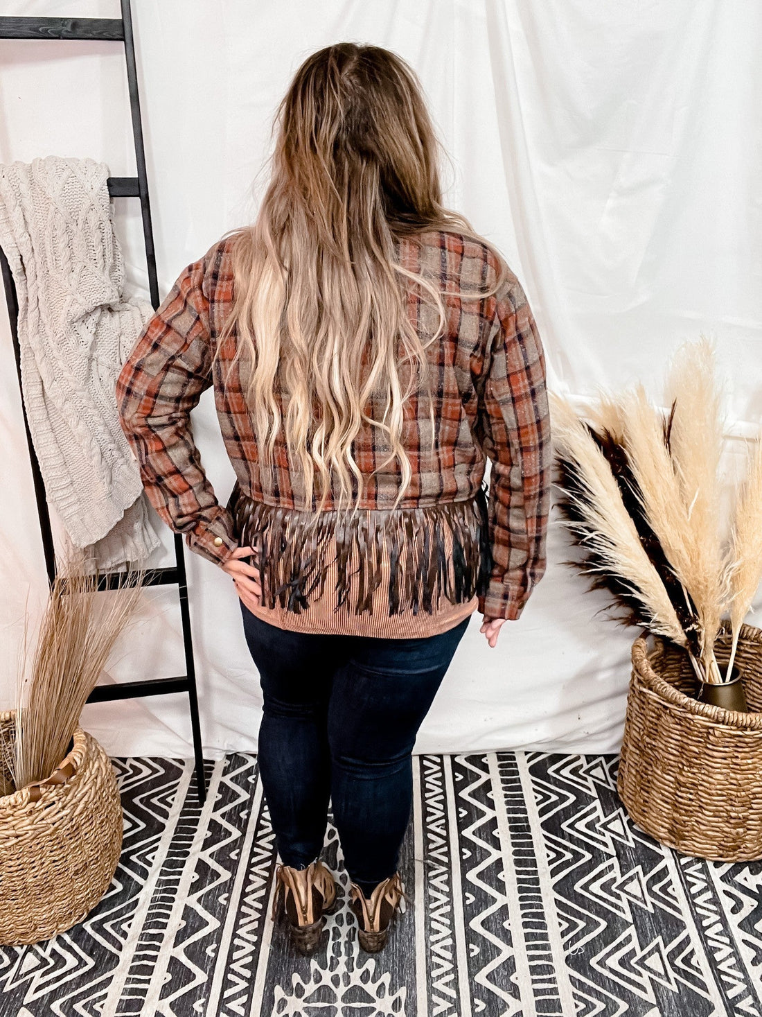 Plaid Cropped Shirt Jacket - Whiskey Skies - KORI AMERICA