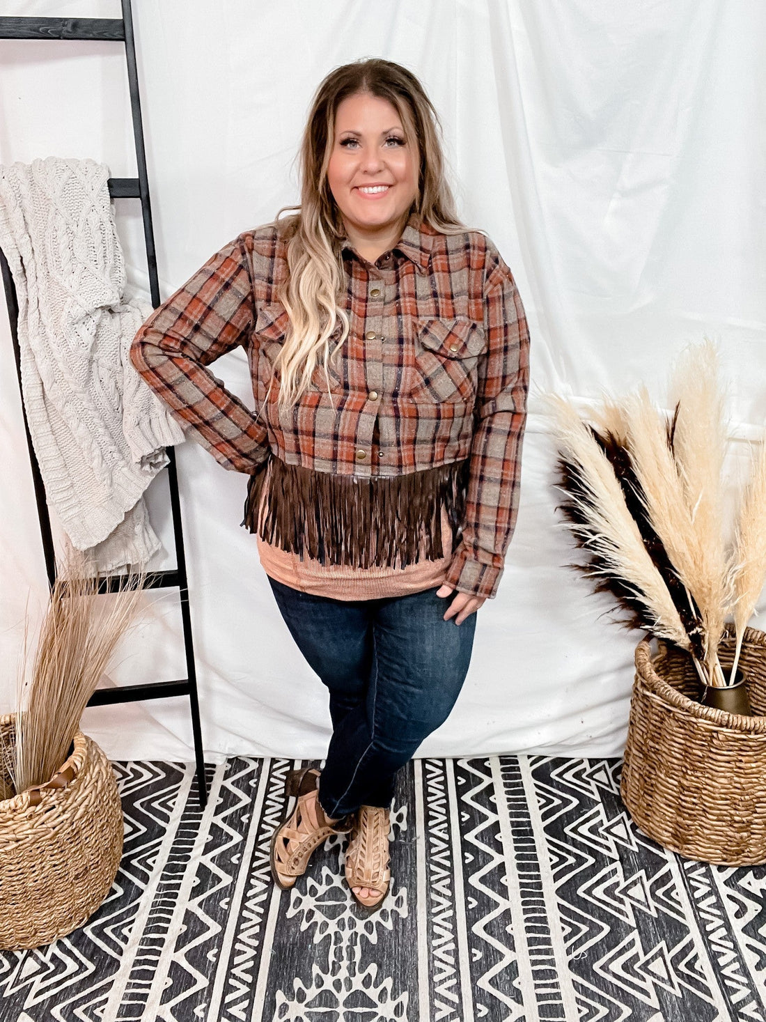 Plaid Cropped Shirt Jacket - Whiskey Skies - KORI AMERICA