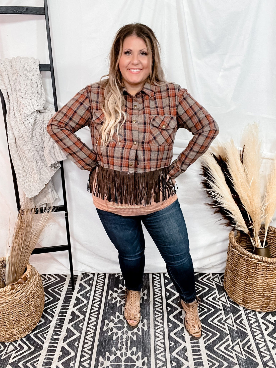 Plaid Cropped Shirt Jacket - Whiskey Skies - KORI AMERICA