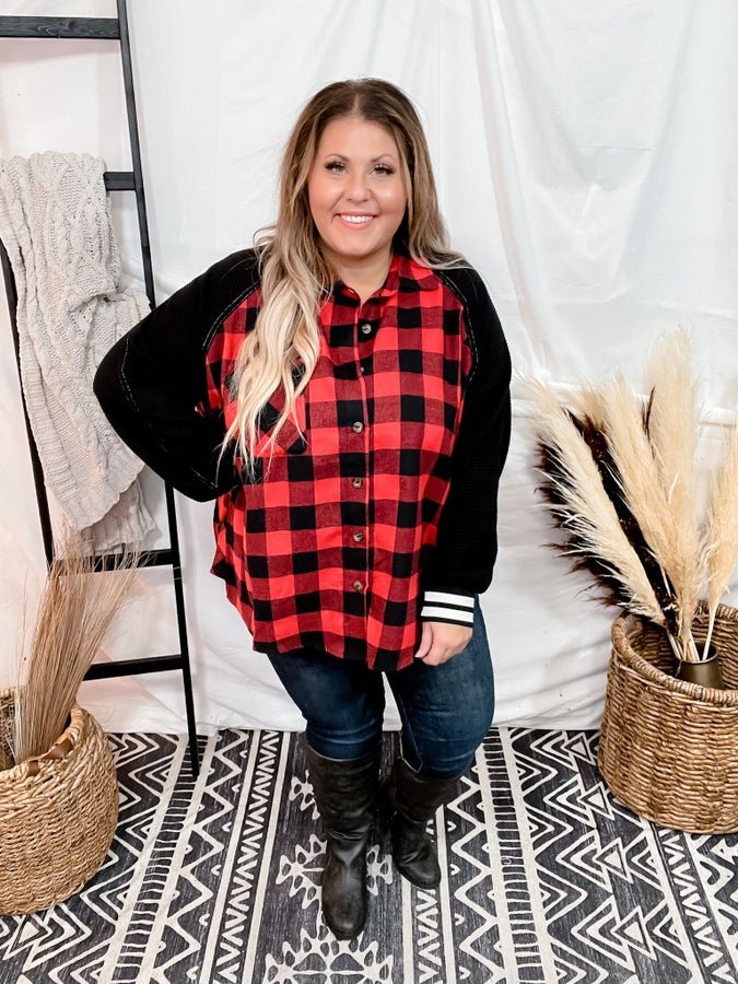 Plaid Long Sleeve Button Down Jacket - Whiskey Skies