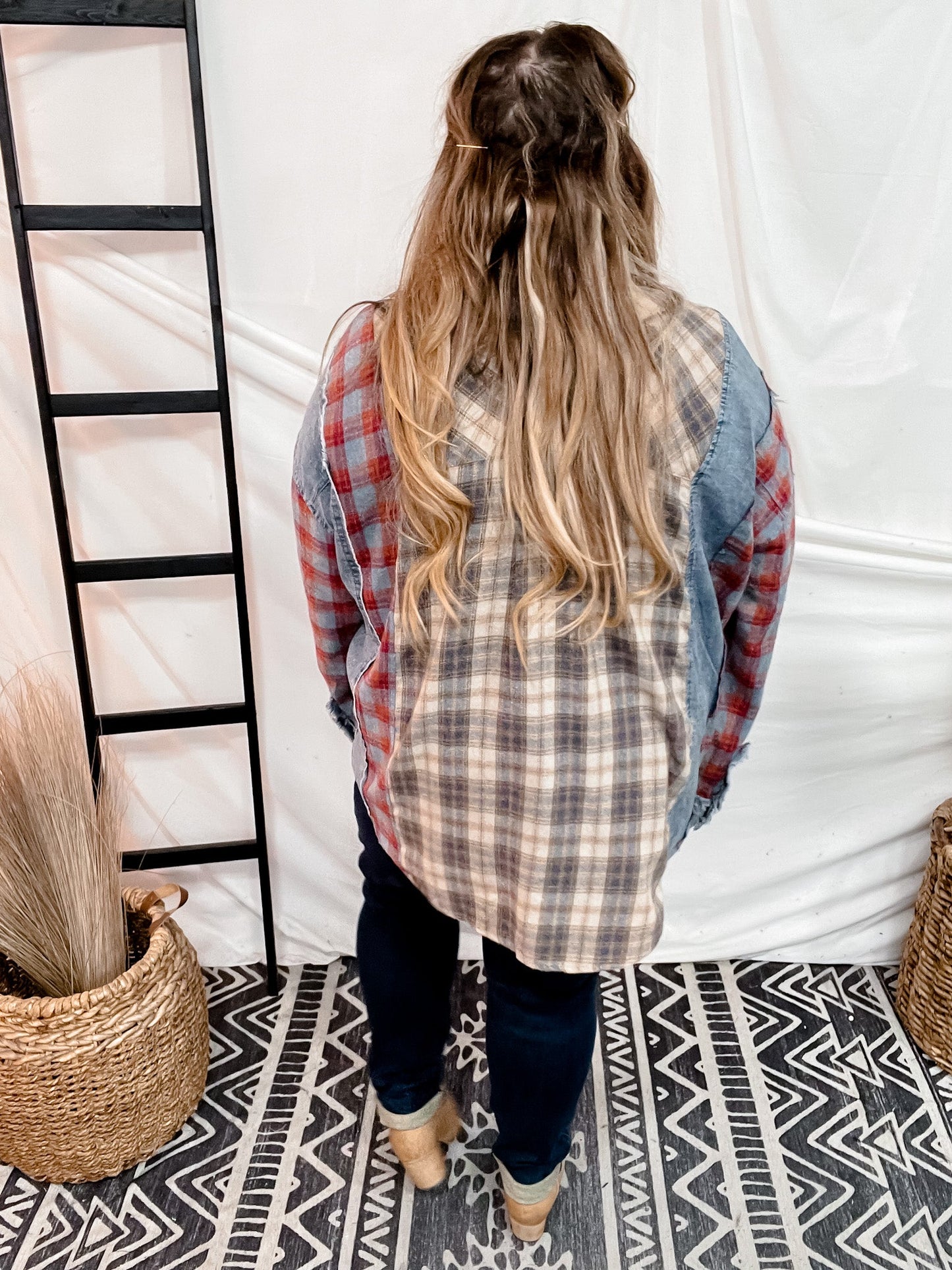 Plaid Mixed Print Button Down Shirt - Whiskey Skies