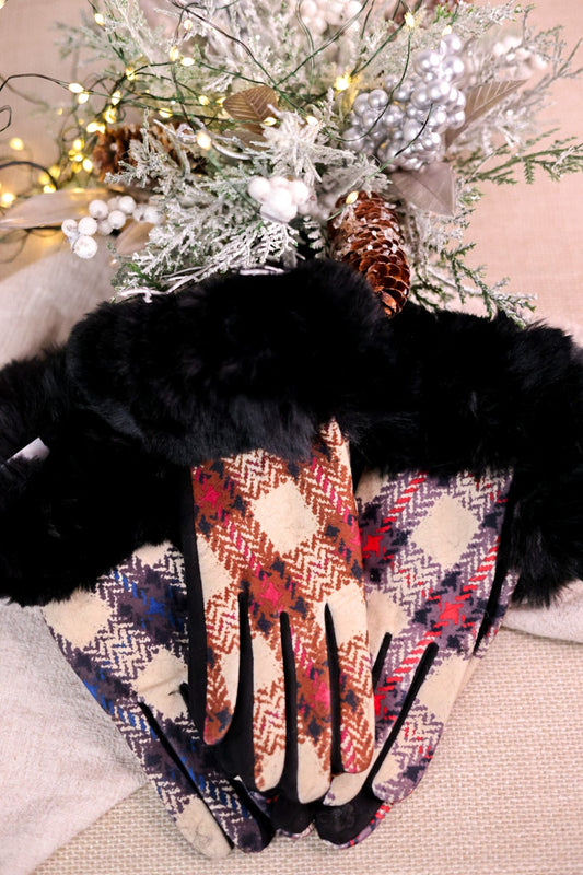 Plaid Winter Gloves W/ Fur Cuffs (Three Colors) - Whiskey Skies