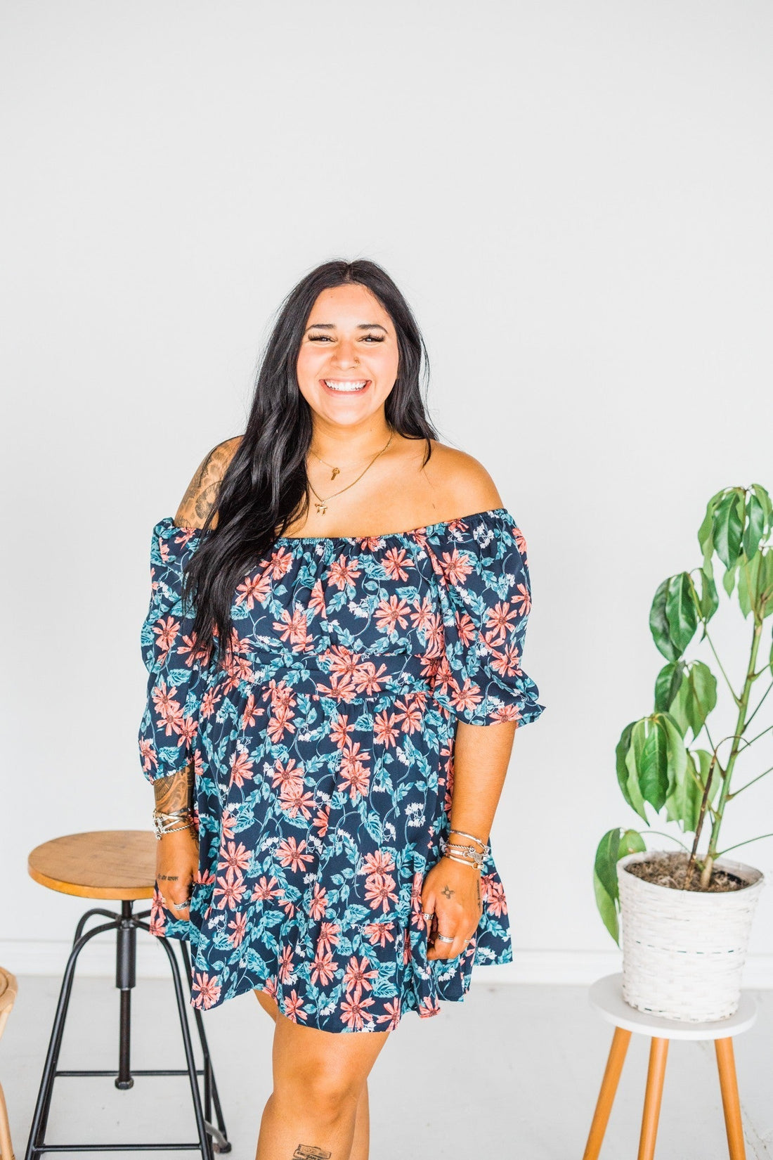 Puff Sleeve Floral Dress - Whiskey Skies - UMGEE