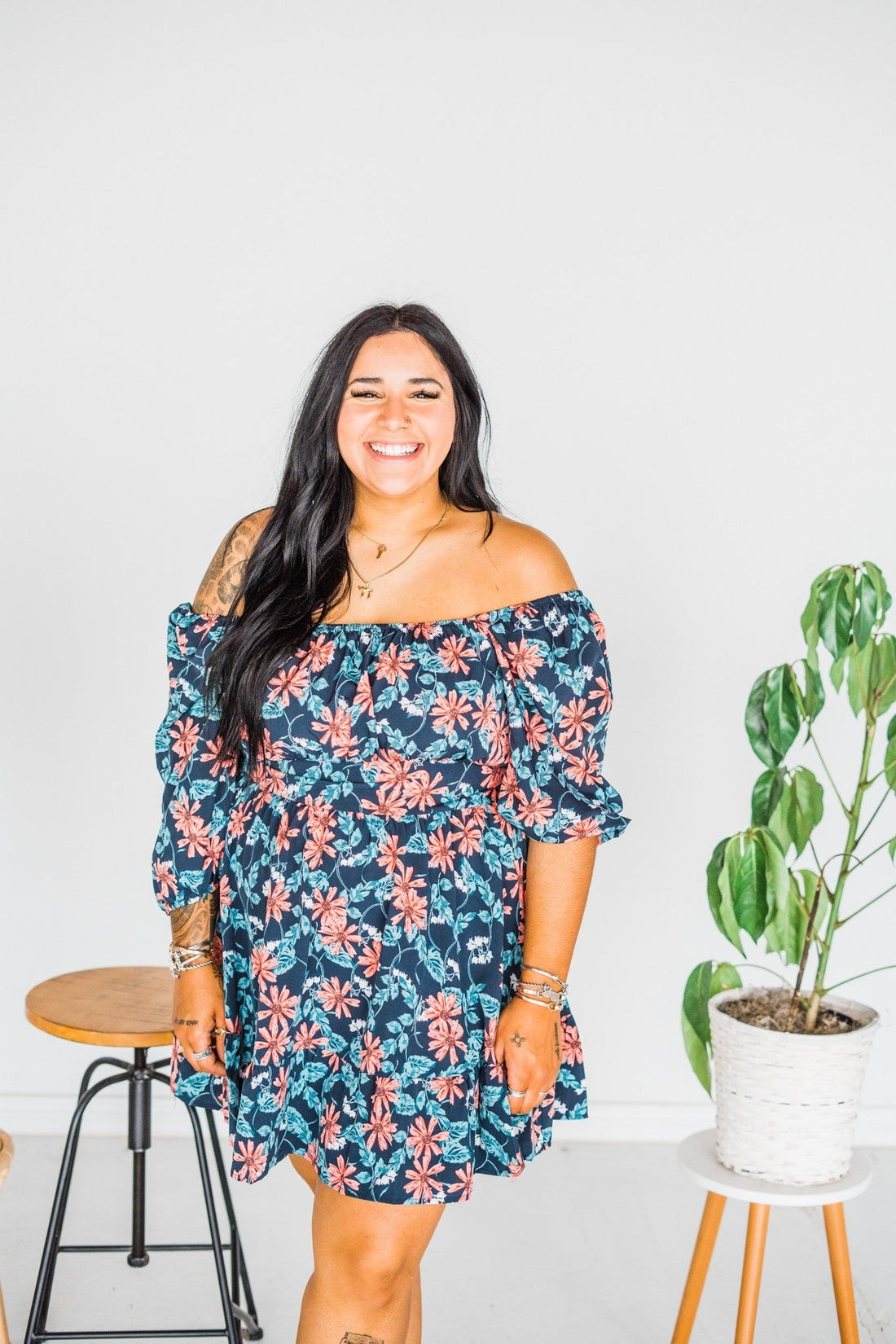 Puff Sleeve Floral Dress - Whiskey Skies - UMGEE