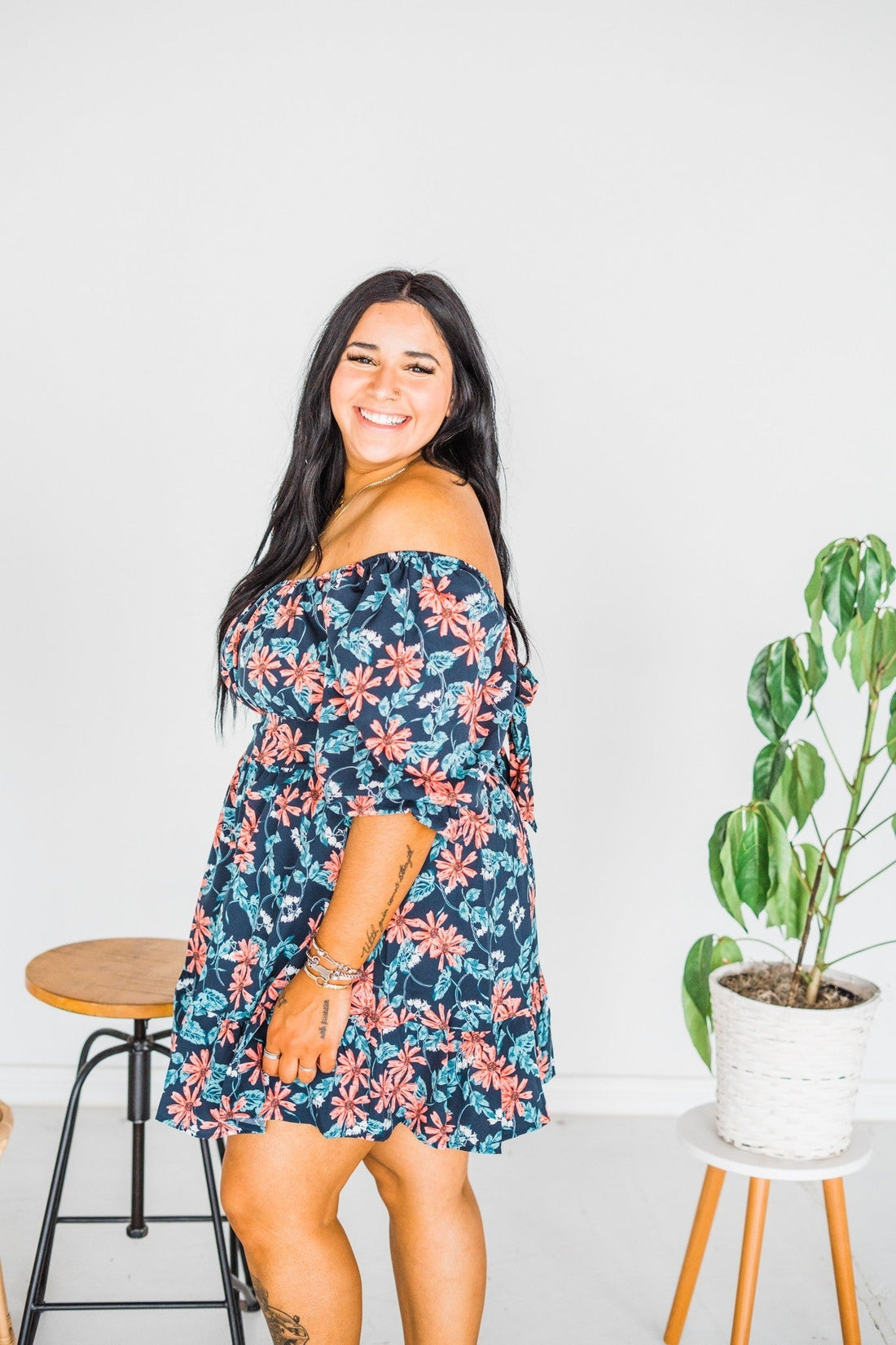 Puff Sleeve Floral Dress - Whiskey Skies - UMGEE