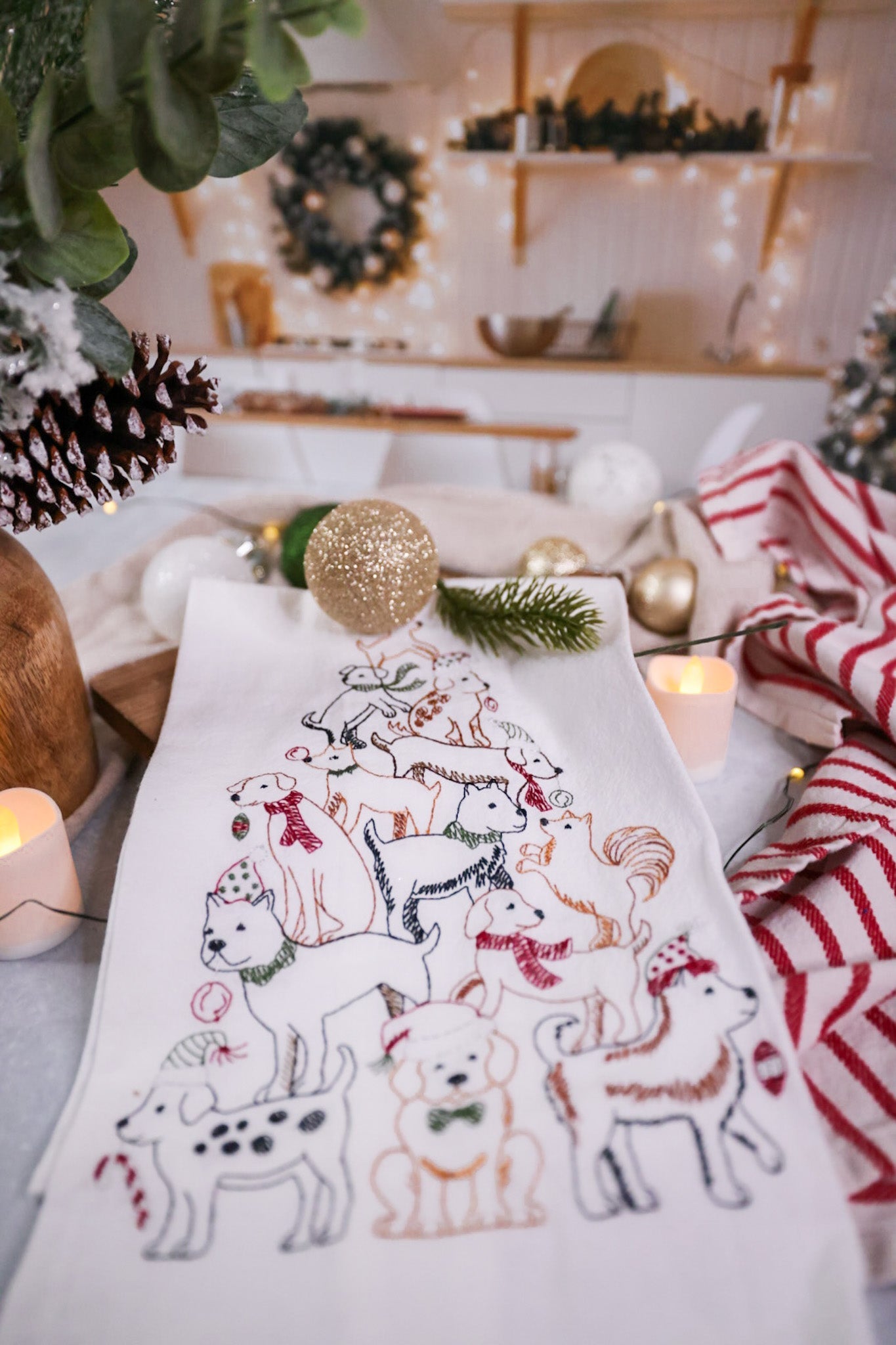Puppy Christmas Tree Kitchen Towel - Whiskey Skies