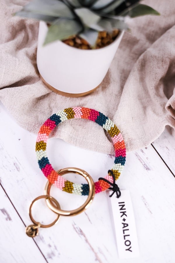 Rainbow Chloe Stripe Key Ring And Bracelet - Whiskey Skies