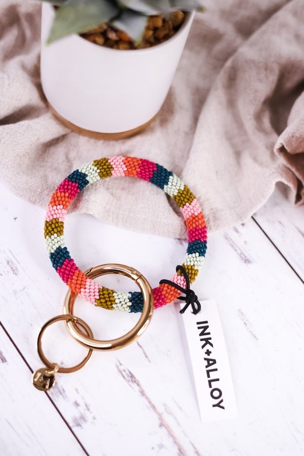 Rainbow Chloe Stripe Key Ring And Bracelet - Whiskey Skies
