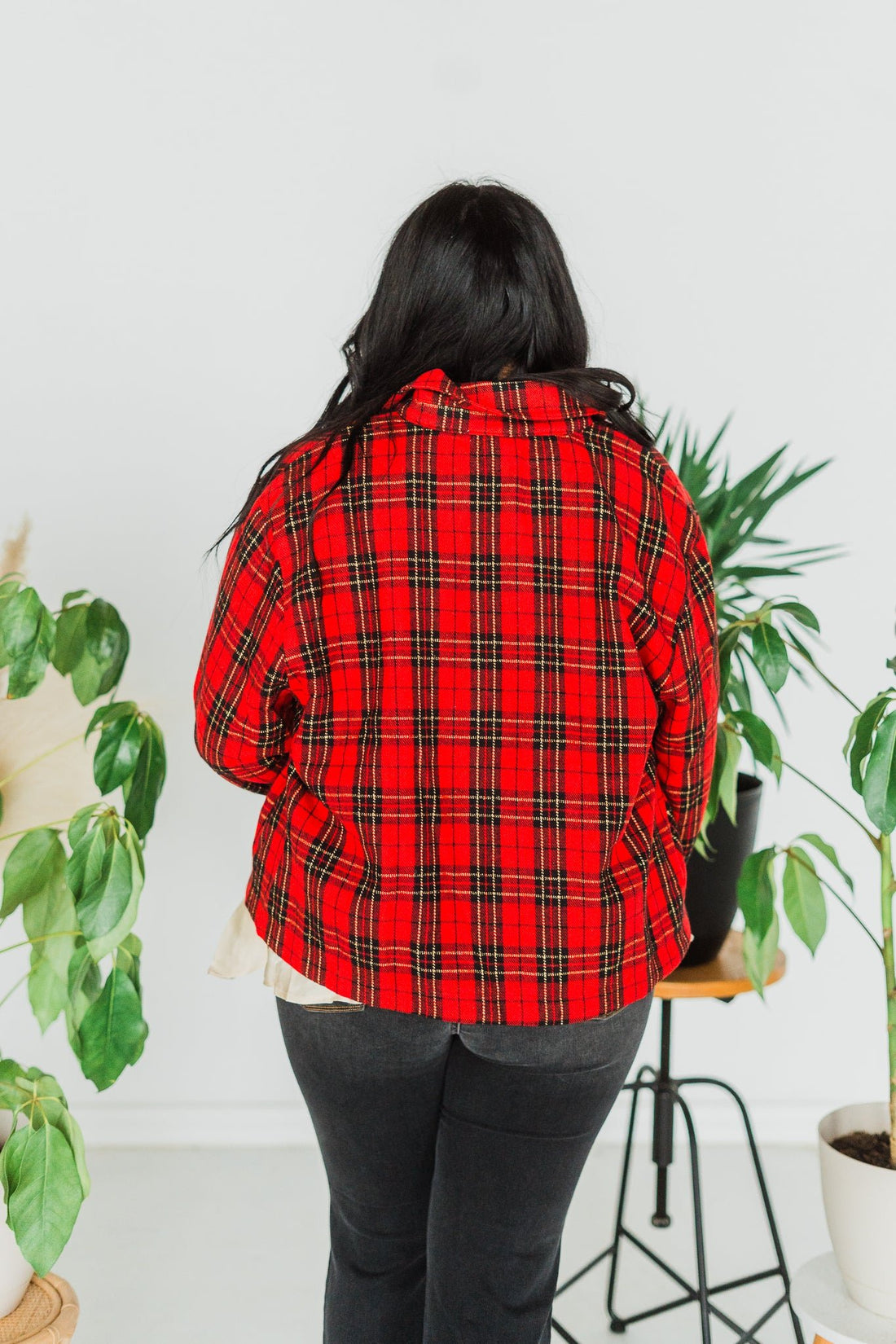 Red Plaid Button Front Jacket moo - Whiskey Skies