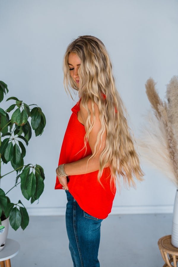 Red Sleeveless Top W/ Ruffle Detail - Whiskey Skies