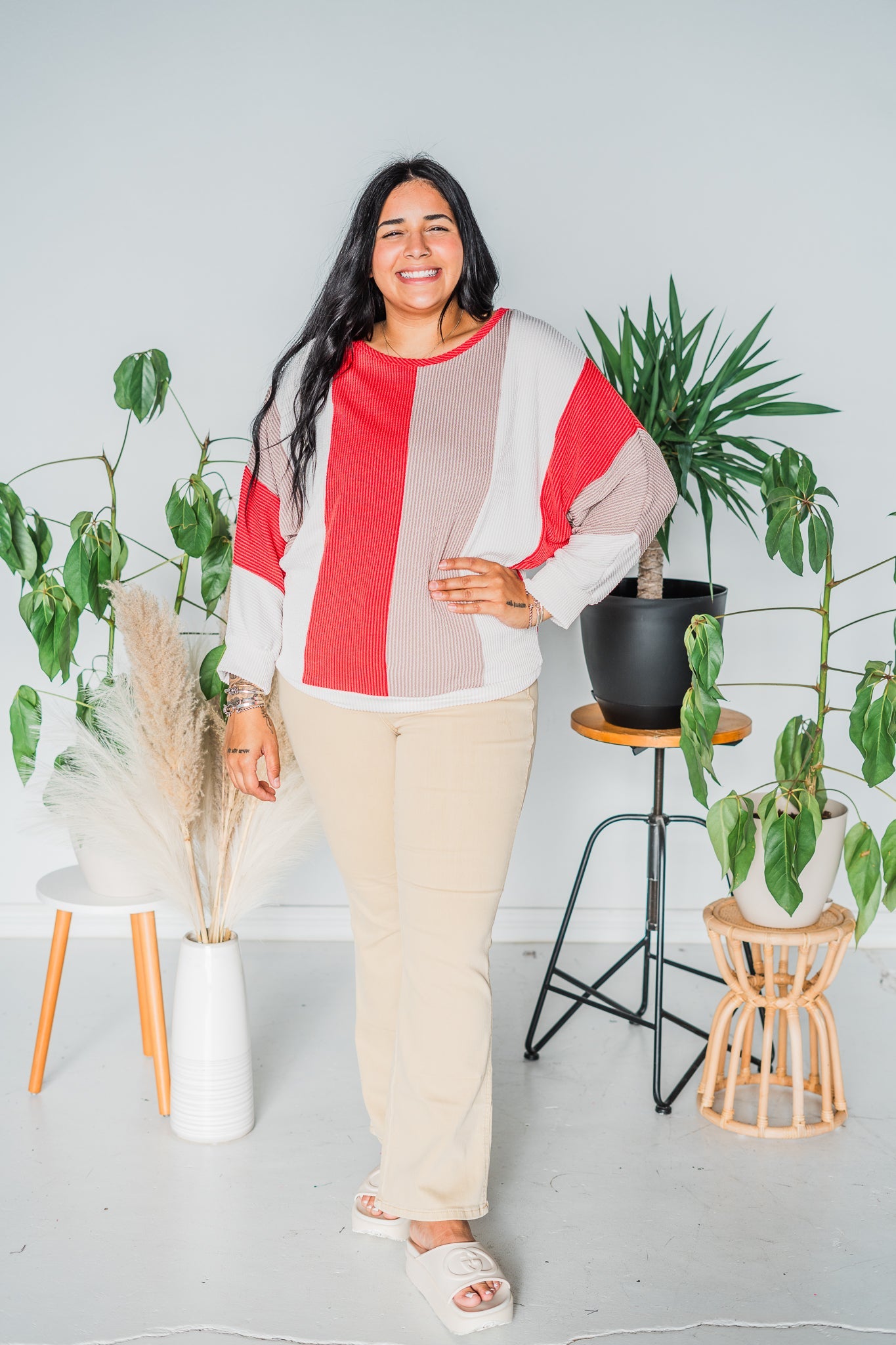 Red & Taupe Color Block Corded Sweater - Whiskey Skies