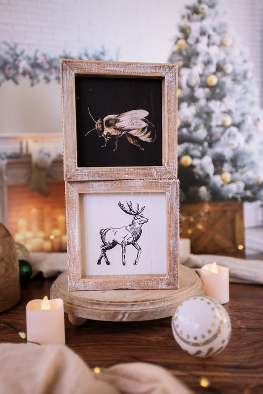 Reindeer/Bee Double Sided Wooden Sign - Whiskey Skies