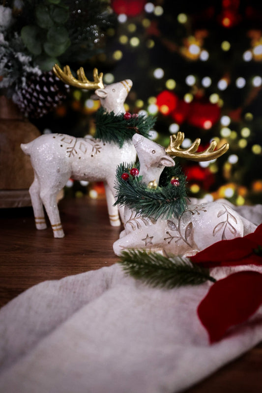 Resin Gold & White Tabletop Reindeer (Two Styles) - Whiskey Skies