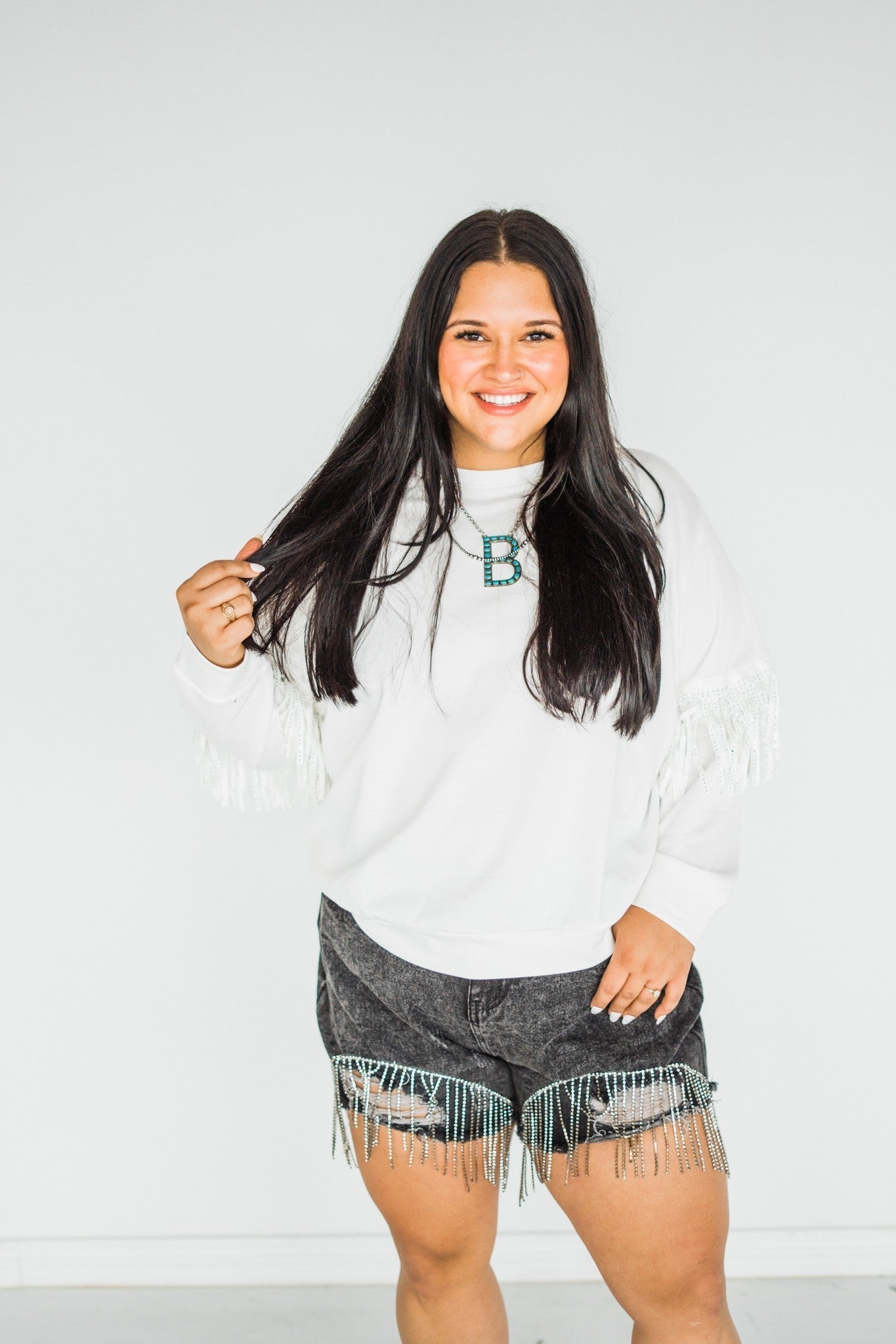 Rhinestone Black Fringe Sweatshirt