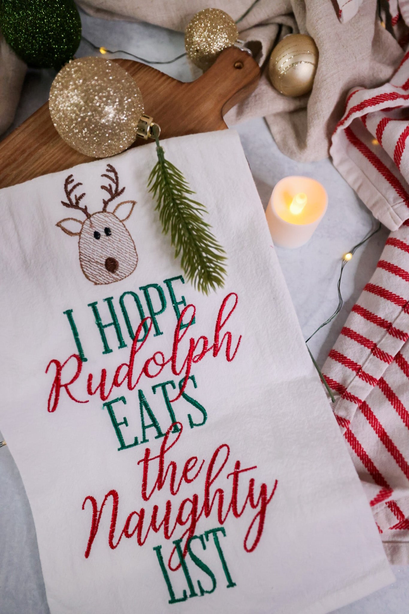 Rudolph Naughty List Kitchen Towel - Whiskey Skies