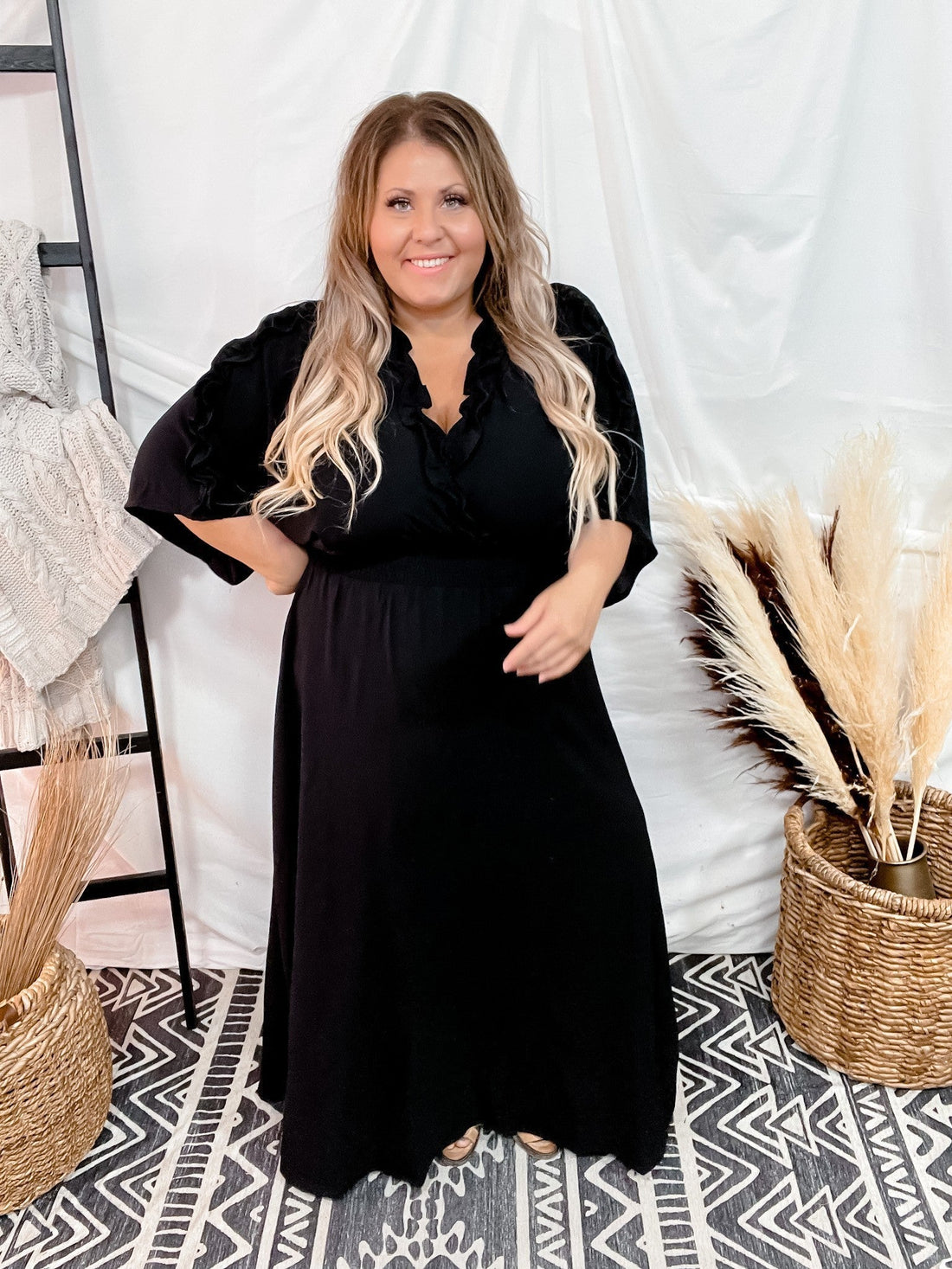 Ruffle Detailed Maxi Dress - Whiskey Skies - ODDI