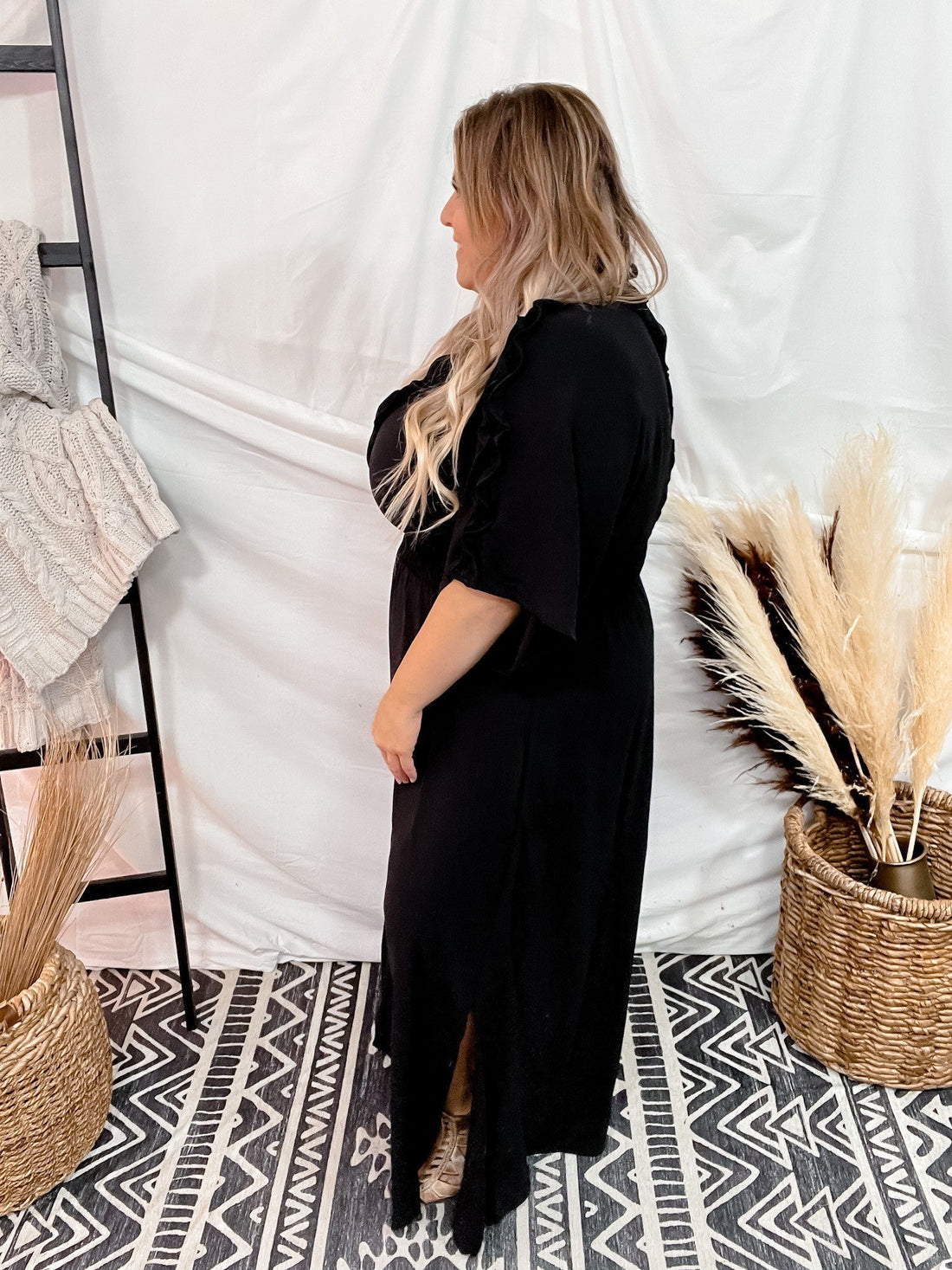 Ruffle Detailed Maxi Dress - Whiskey Skies - ODDI