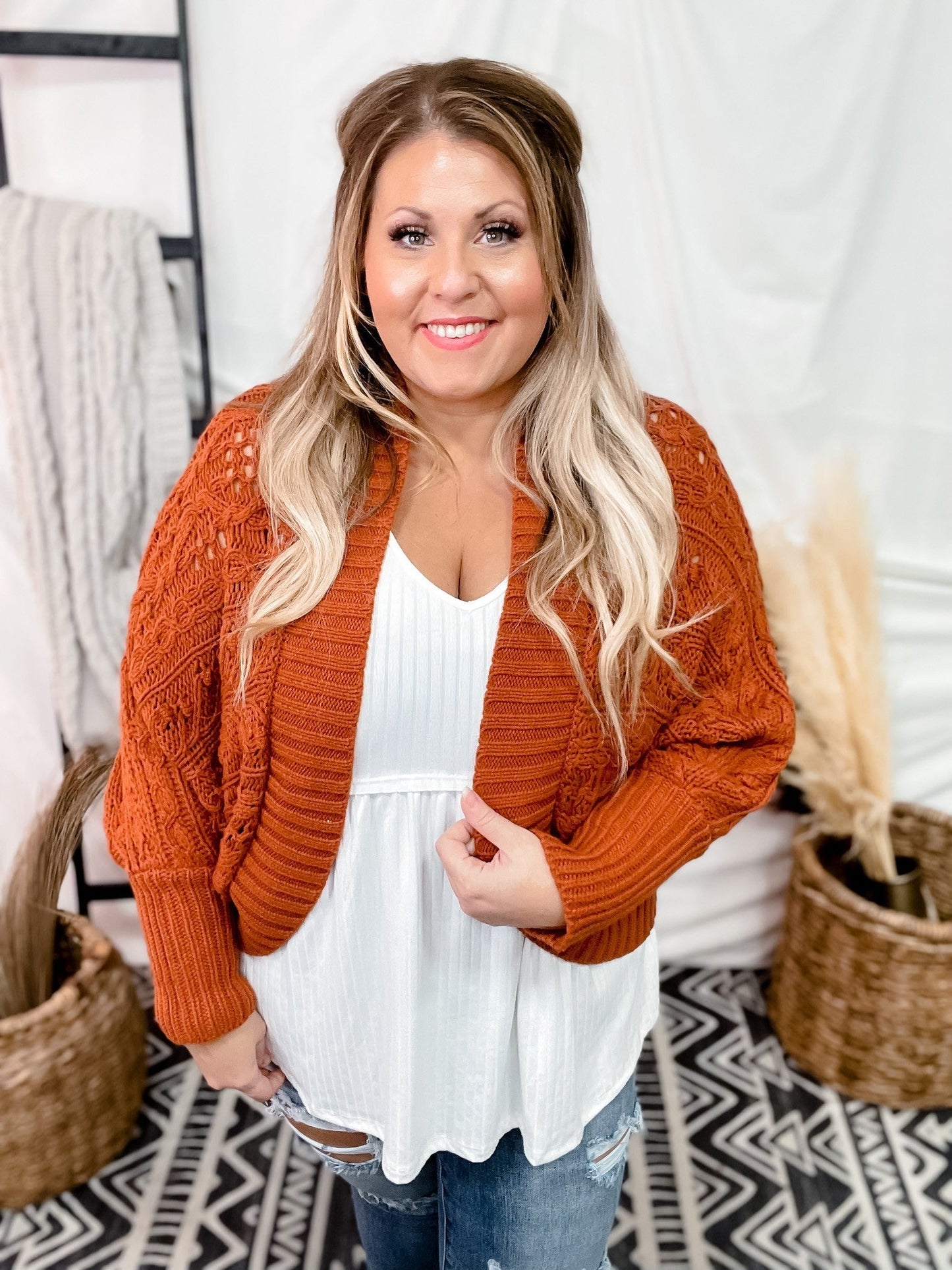 Rust Dolman Open Sweater Cardigan - Whiskey Skies - HAPTICS
