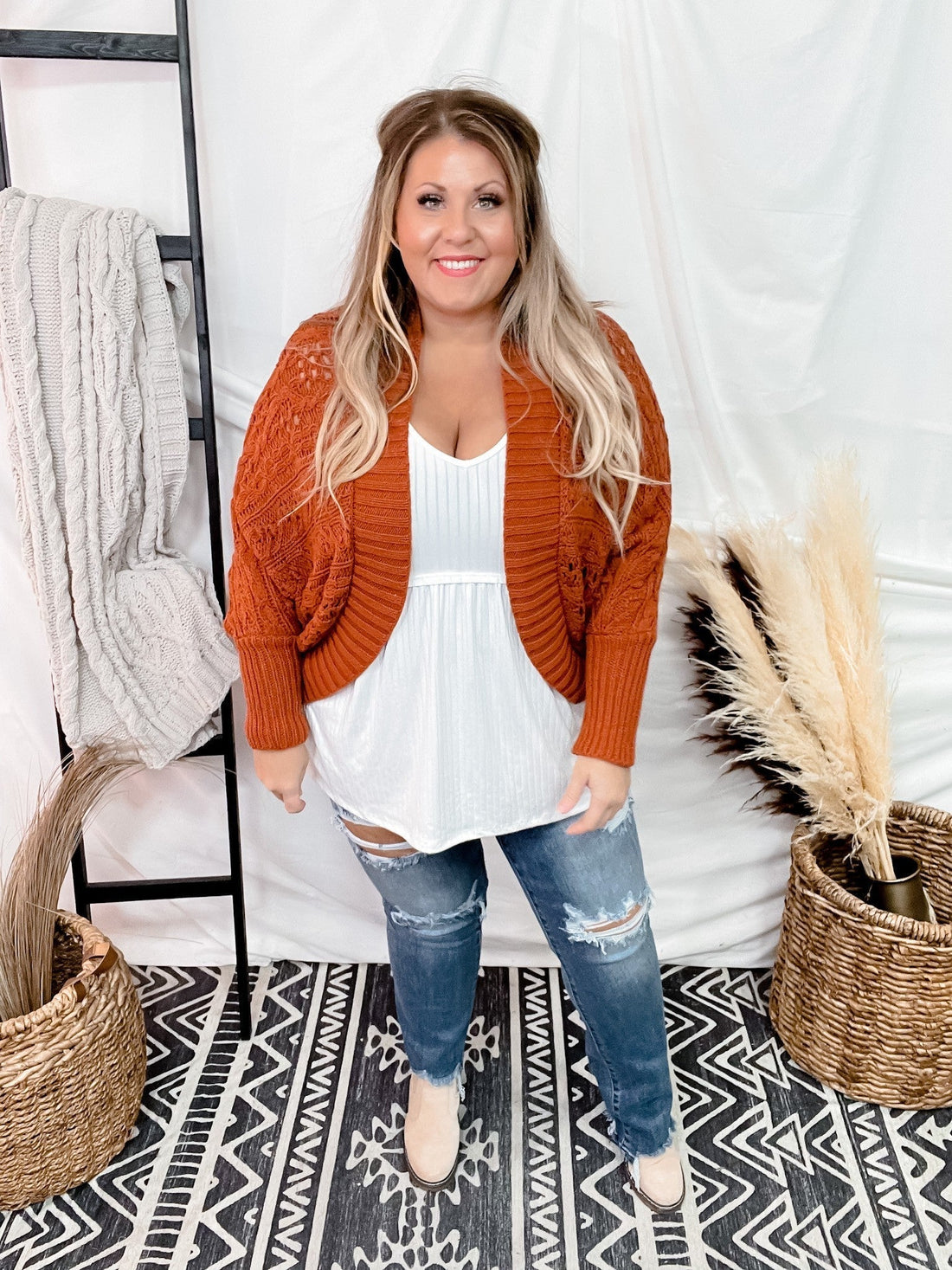 Rust Dolman Open Sweater Cardigan - Whiskey Skies - HAPTICS