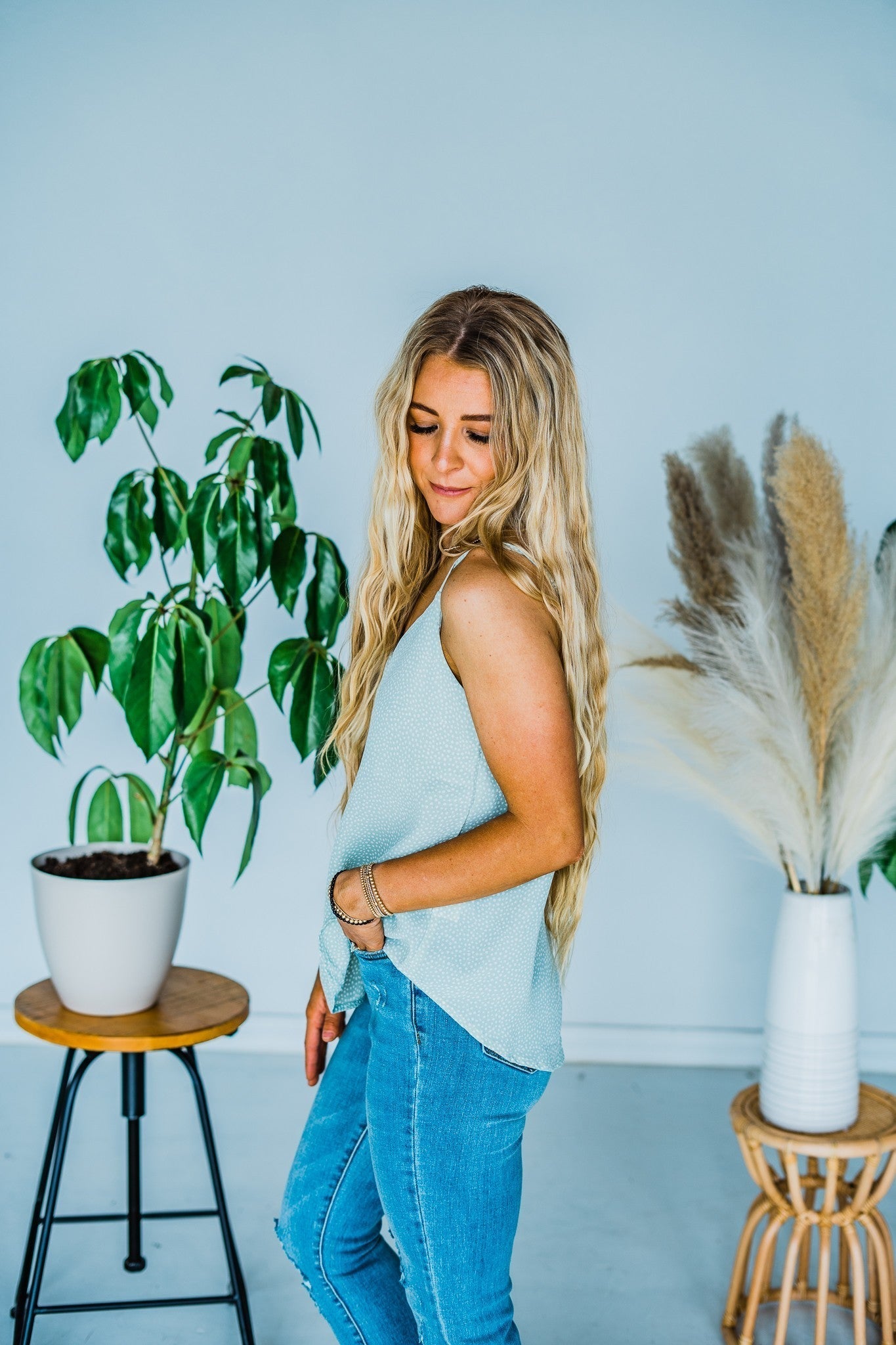 Sage Dotted Tank Top - Whiskey Skies