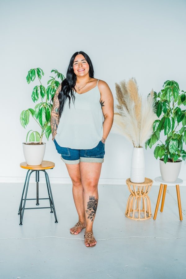 Sage Dotted Tank Top - Whiskey Skies