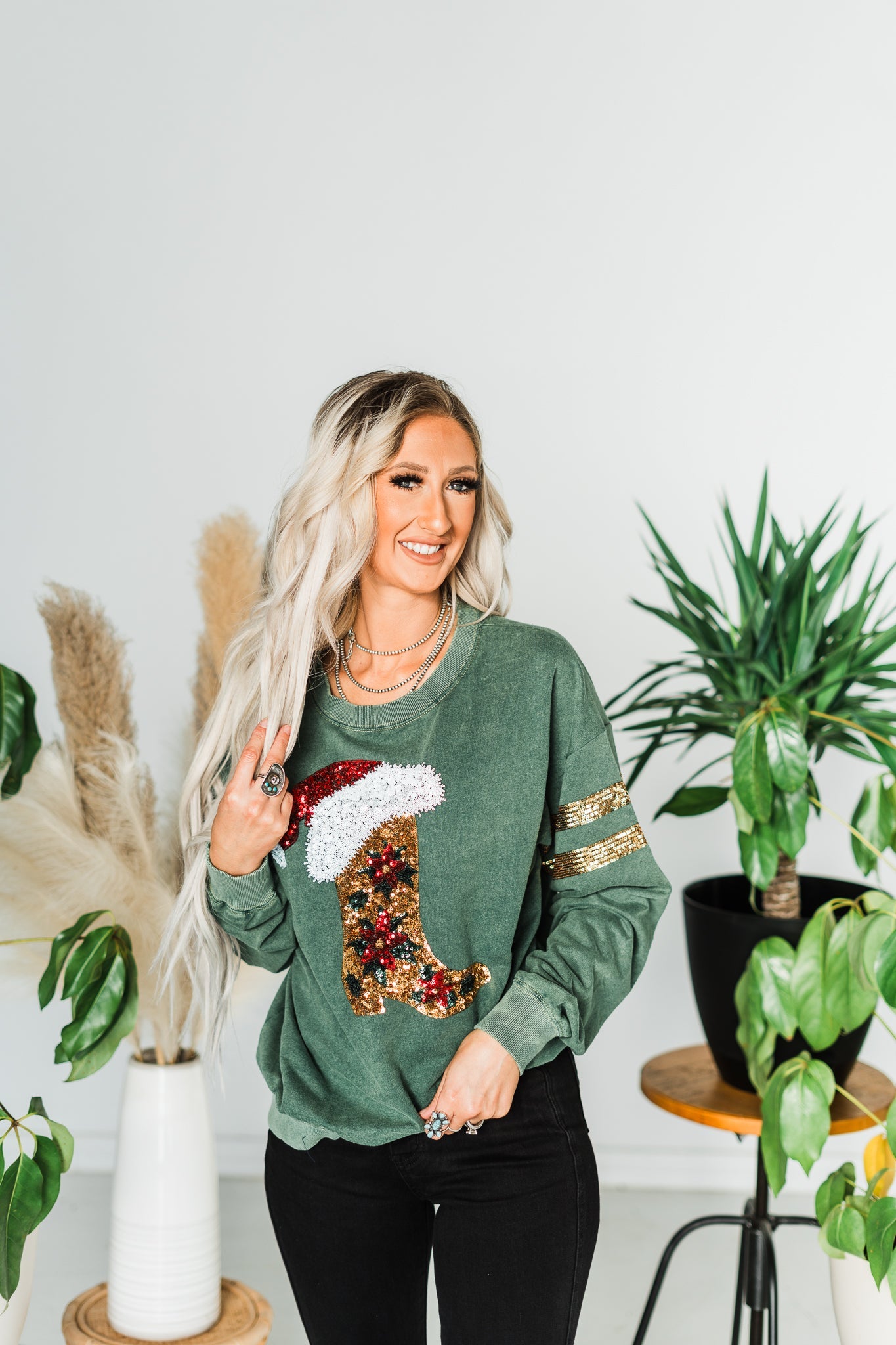 Sequin Embellished Christmas Sweater - Whiskey Skies