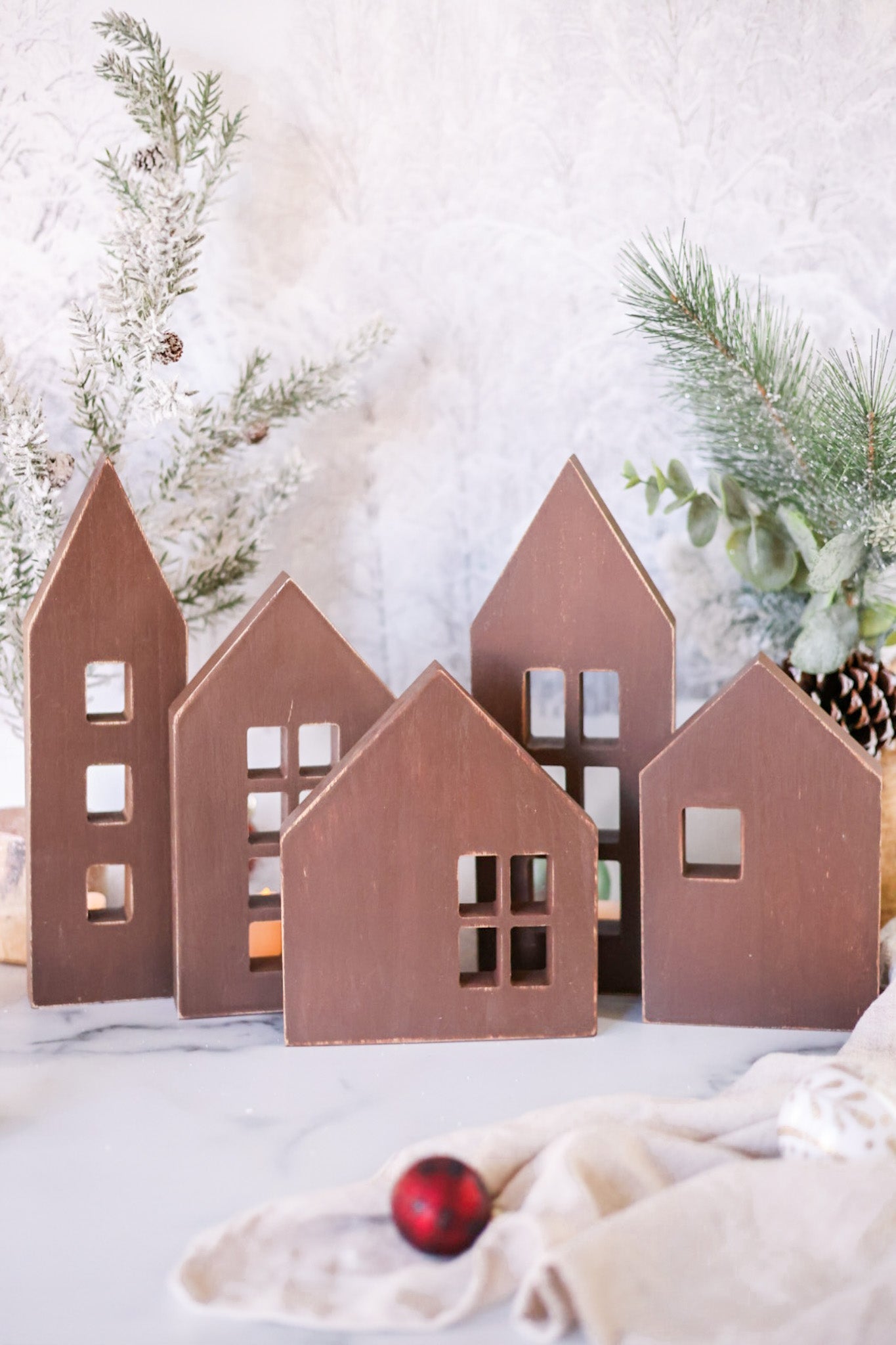 Set Of 5 Wooden House Cutouts - Whiskey Skies