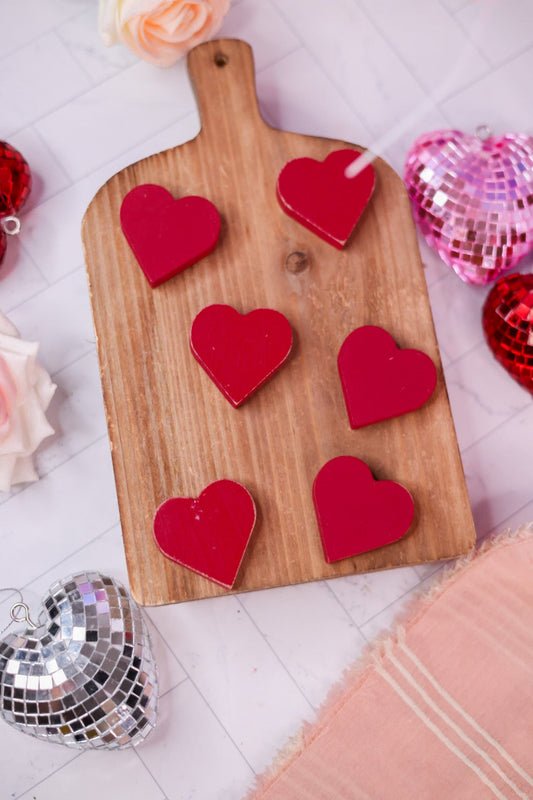 Set Of Six Wooden Red Ledgie Hearts - Whiskey Skies