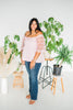 Short Sleeve Pink Top W/ Lace Sleeves - Whiskey Skies