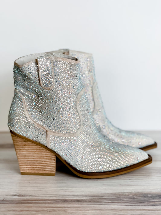 Silver Rhinestone Booties - Whiskey Skies