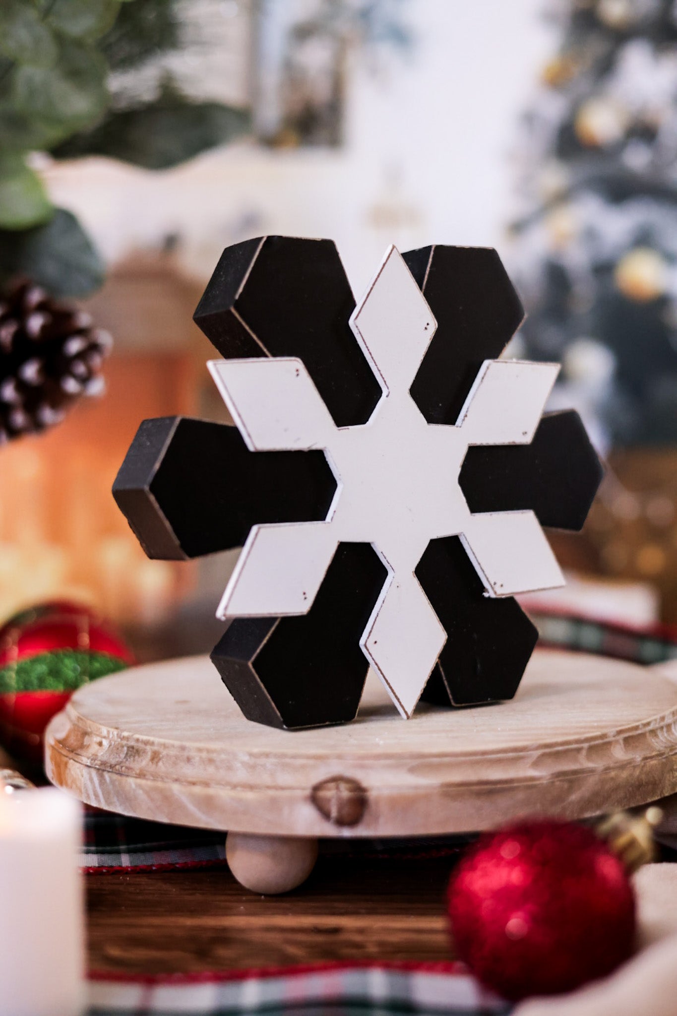 Small Black & White Snowflake Sitter - Whiskey Skies