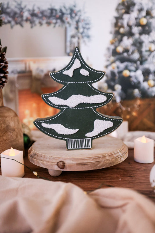 Small Chunky Green Wooden Christmas Tree Sitter - Whiskey Skies