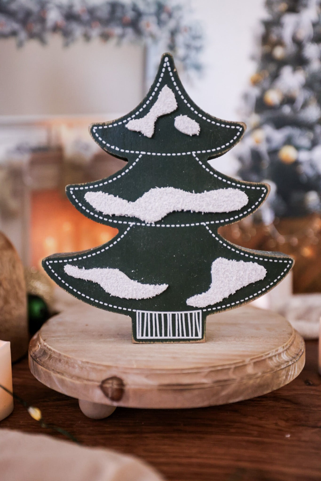 Small Chunky Green Wooden Christmas Tree Sitter - Whiskey Skies