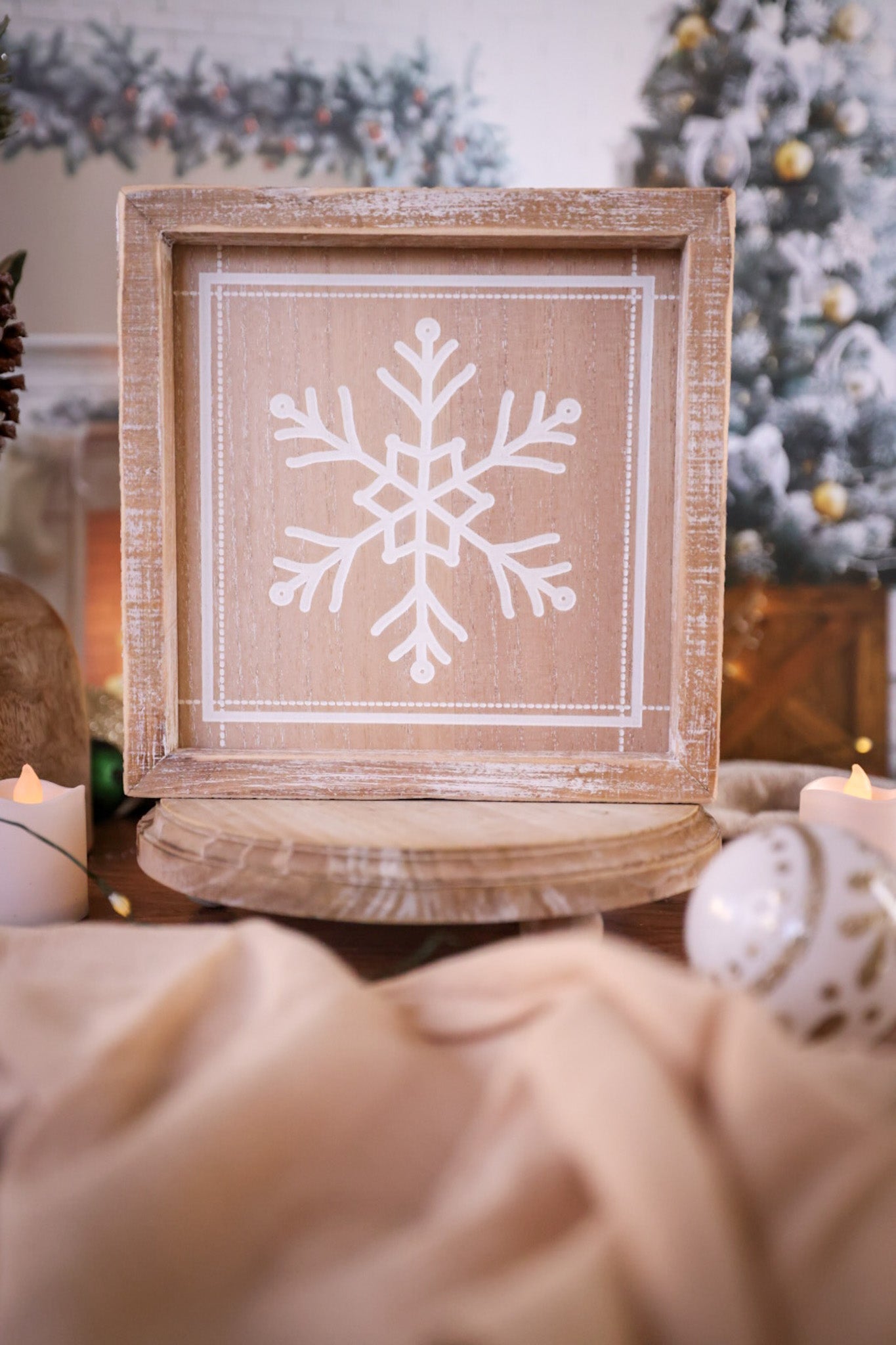 Snowflake/Holly Double Sided Wooden Sign - Whiskey Skies