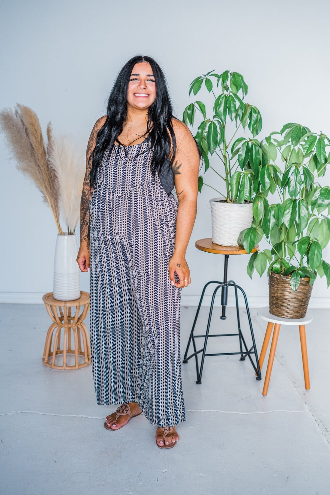 Striped Wide Leg Overalls - Whiskey Skies - KORI AMERICA