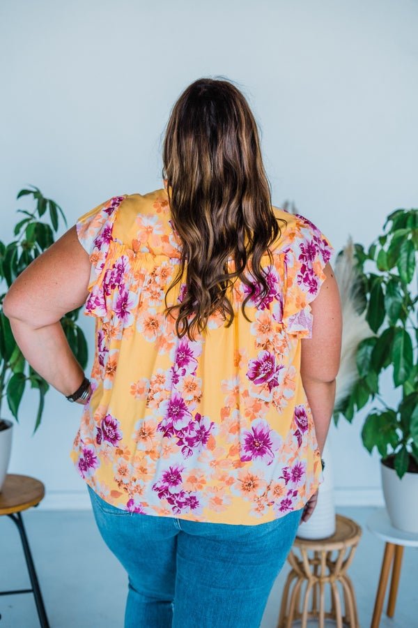 Sunkist Floral Flutter Sleeve Top - Whiskey Skies