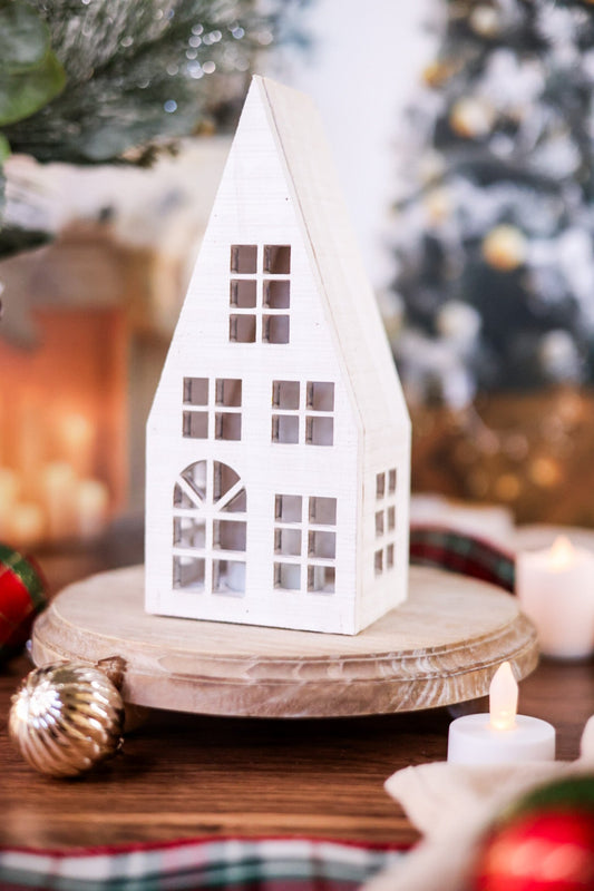 Table Top Snowy Steep Roof House - Whiskey Skies