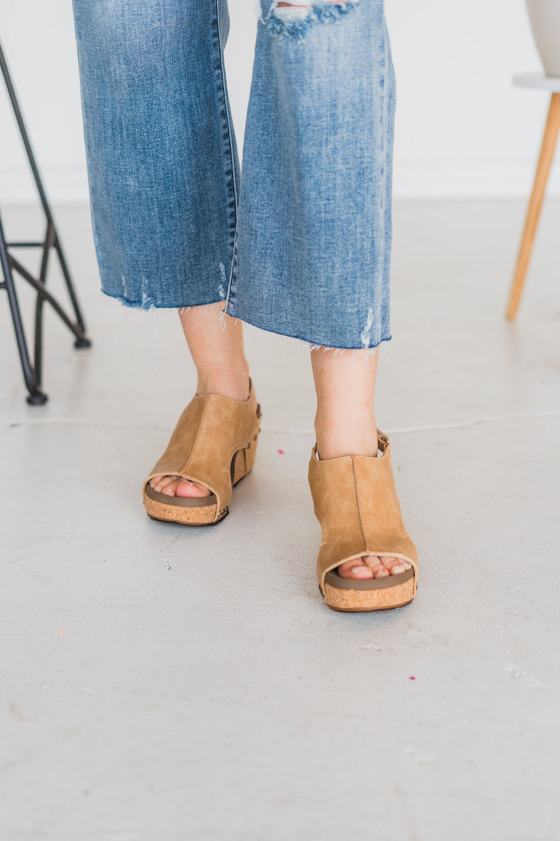 Taupe Carley Wedges - Whiskey Skies